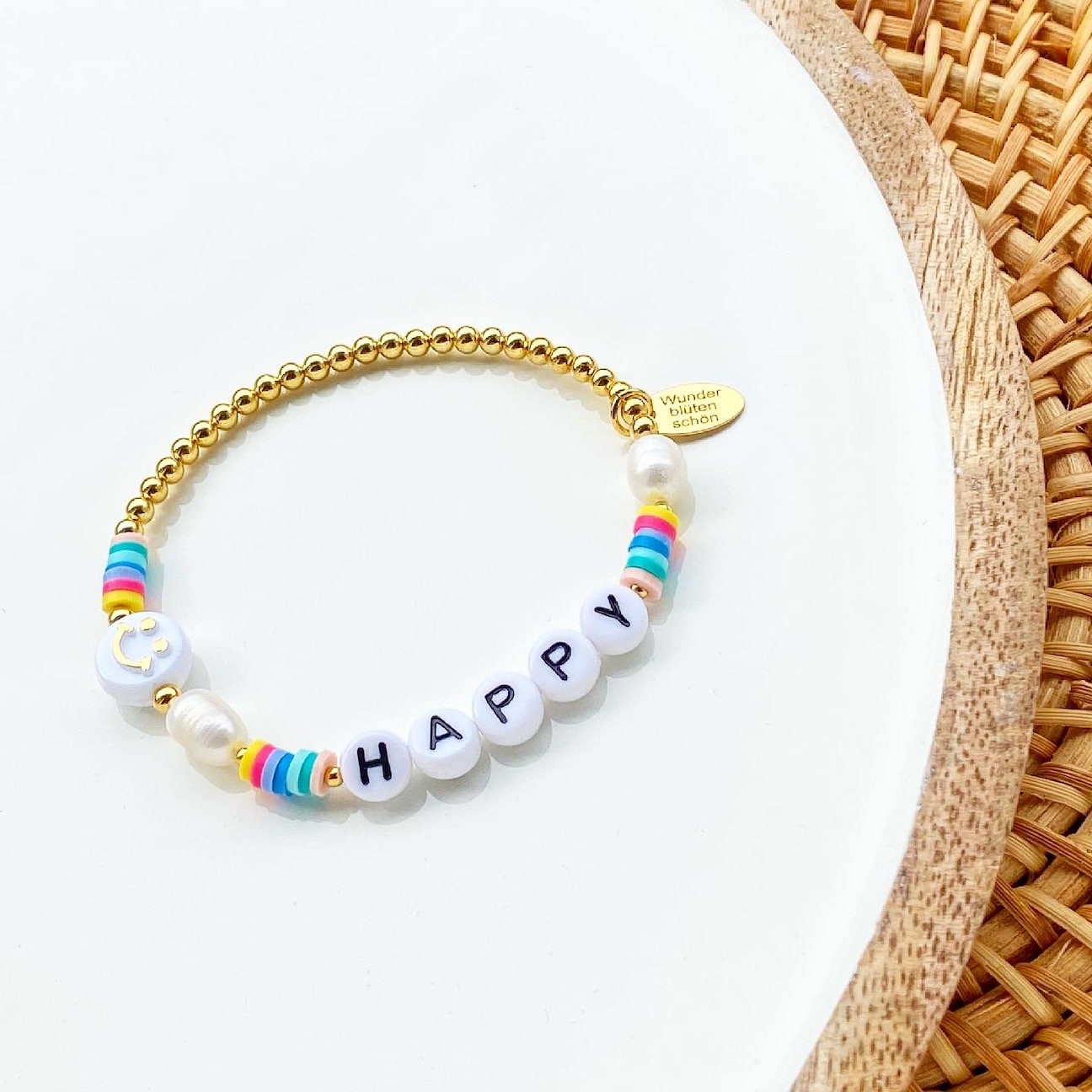 Personalisiertes Smiley Armband aus 925er Sterlingsilber 24 Karat vergoldet