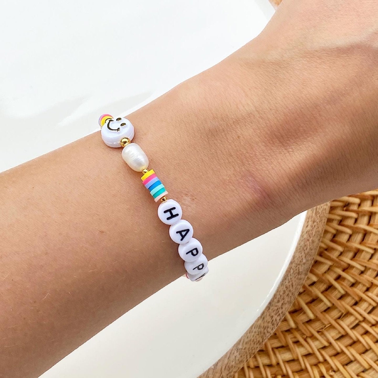 Personalisiertes Smiley Armband aus 925er Sterlingsilber 24 Karat vergoldet