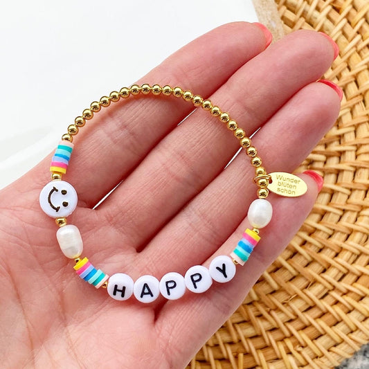 Personalisiertes Smiley Armband aus 925er Sterlingsilber 24 Karat vergoldet