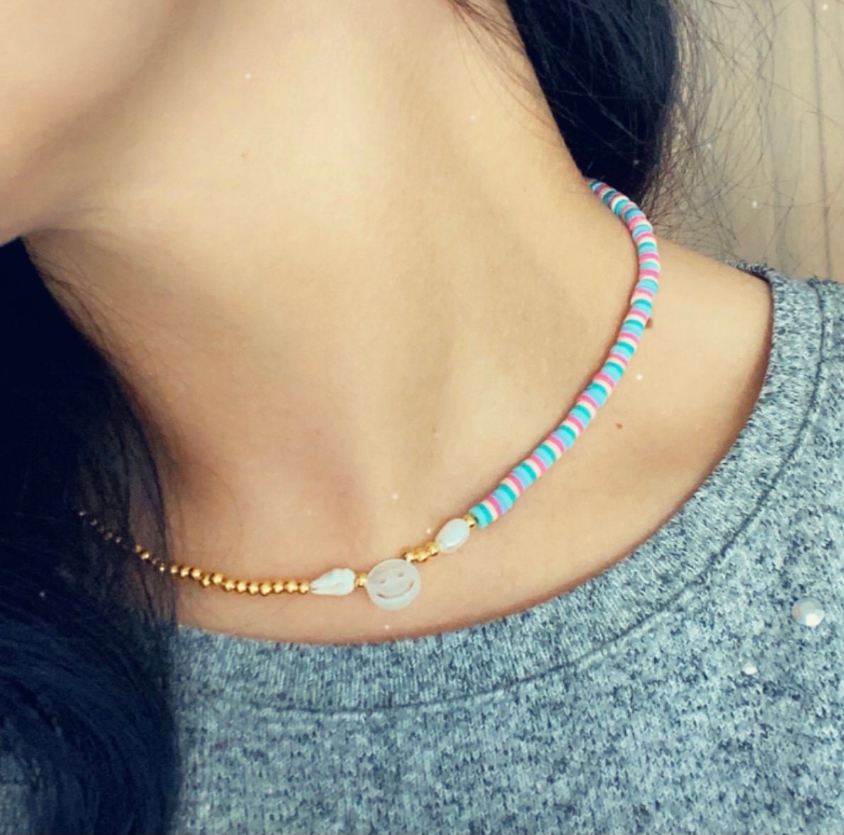 bunte Halskette "Summer Smile" in Gold