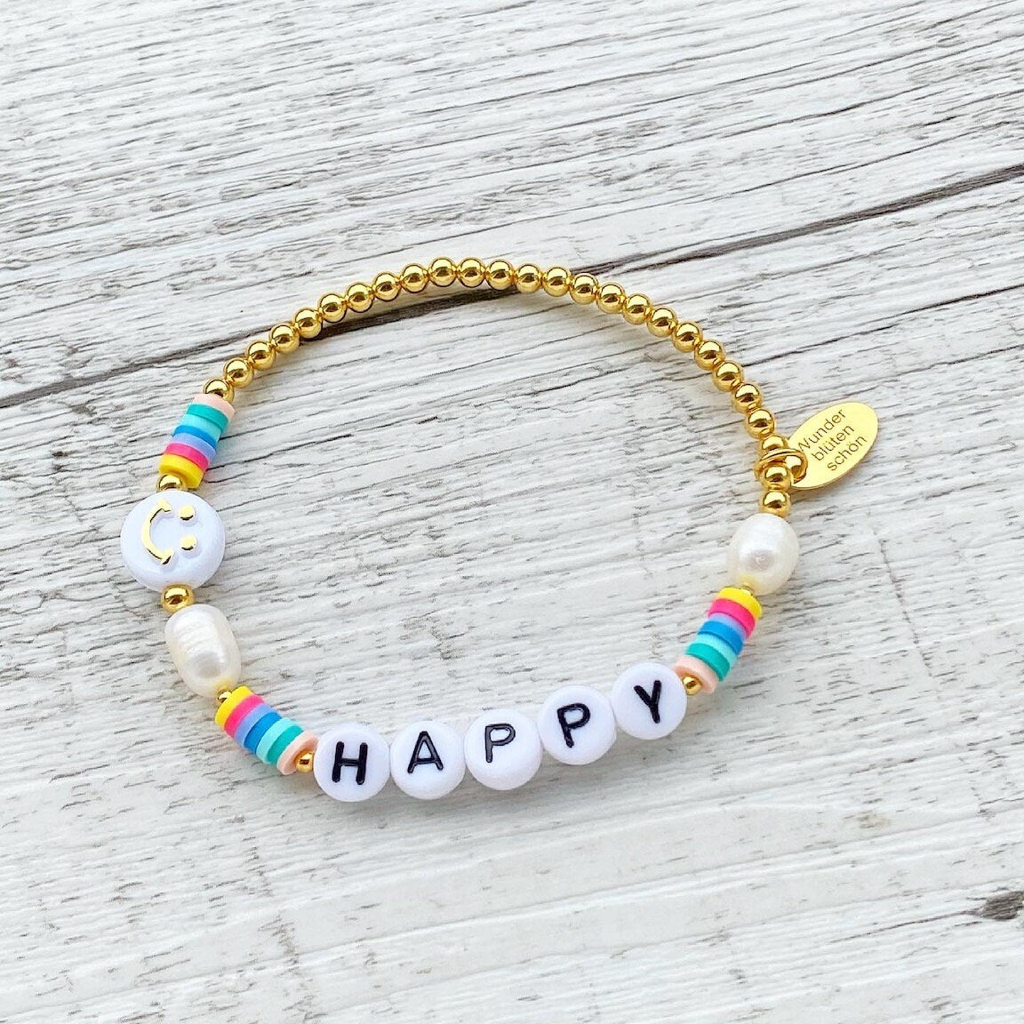Personalisiertes Smiley Armband aus 925er Sterlingsilber 24 Karat vergoldet