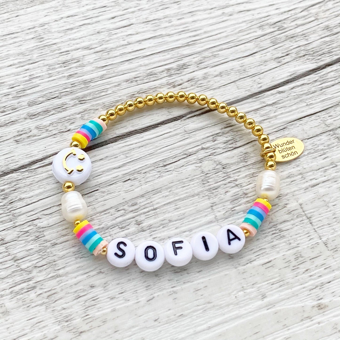 Personalisiertes Smiley Armband aus 925er Sterlingsilber 24 Karat vergoldet