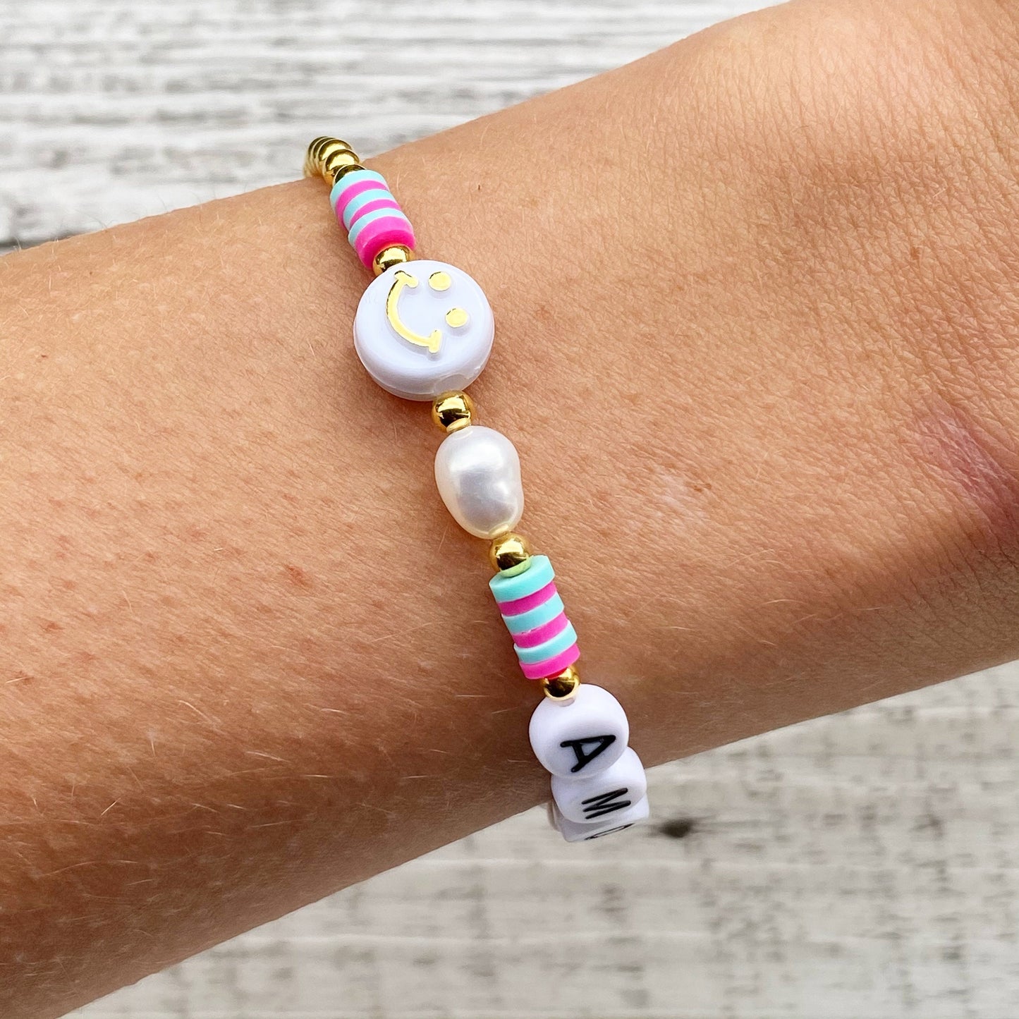 Personalisiertes Armband "Sweet Amore" 925er Sterlingsilber 24 Karat Gold Süßwasserperlen
