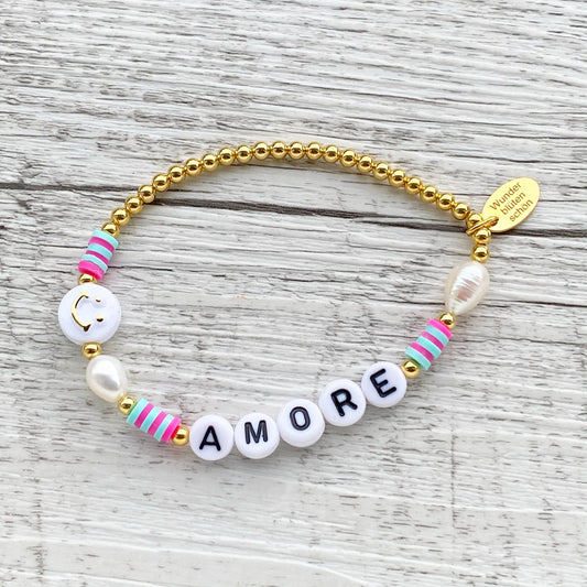 Personalisiertes Armband "Sweet Amore" 925er Sterlingsilber 24 Karat Gold Süßwasserperlen