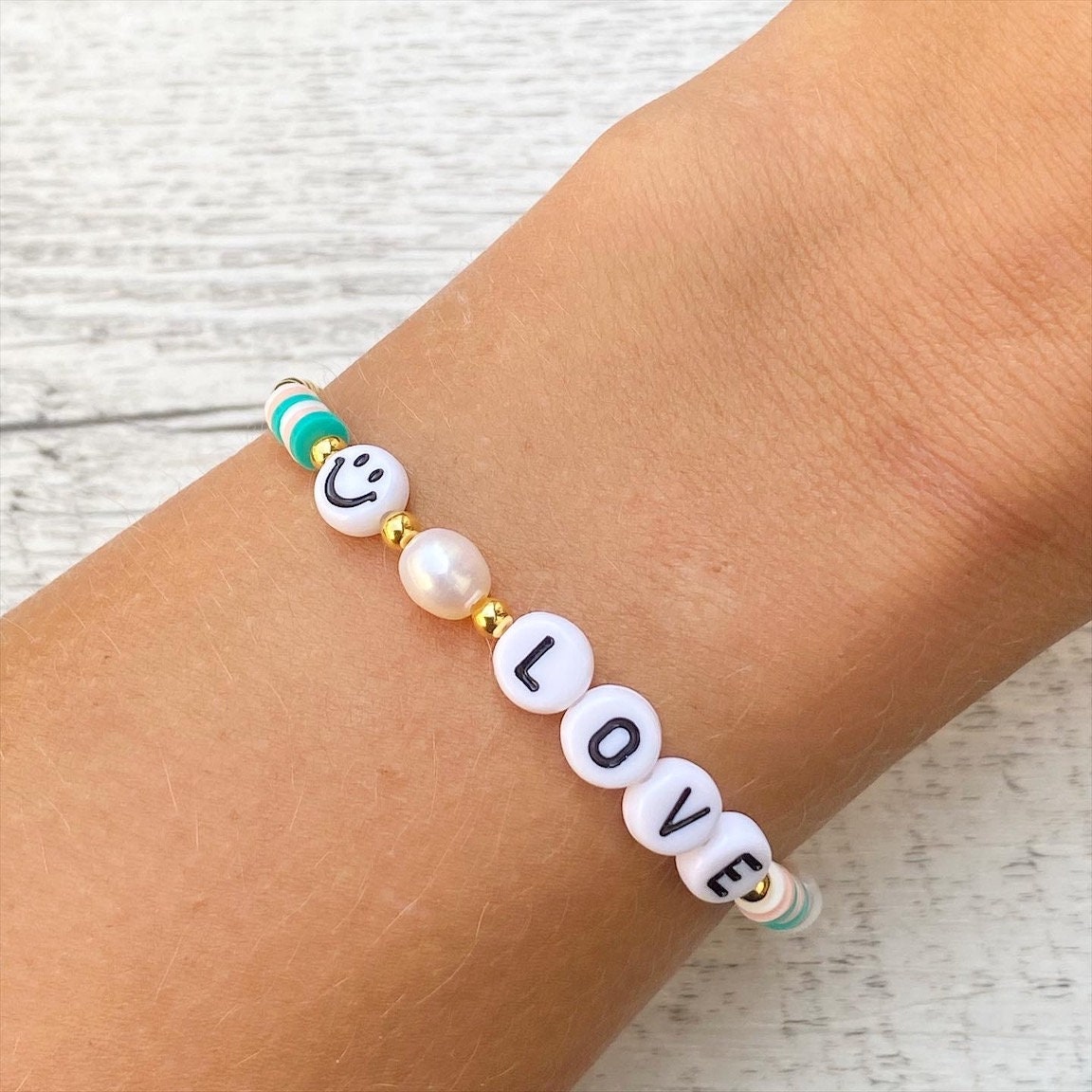 Personalisiertes Armband / Fußkettchen "Love Smile" 925er Sterlingsilber 24 Karat vergoldet