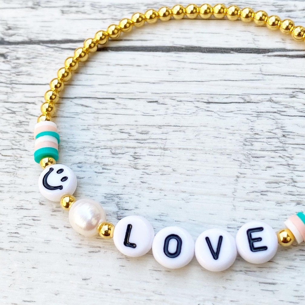 Personalisiertes Armband / Fußkettchen "Love Smile" 925er Sterlingsilber 24 Karat vergoldet