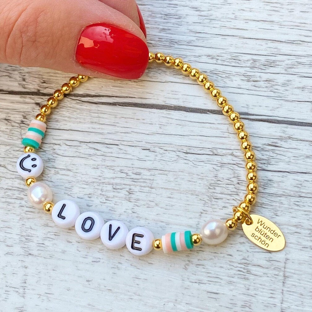 Personalisiertes Armband / Fußkettchen "Love Smile" 925er Sterlingsilber 24 Karat vergoldet