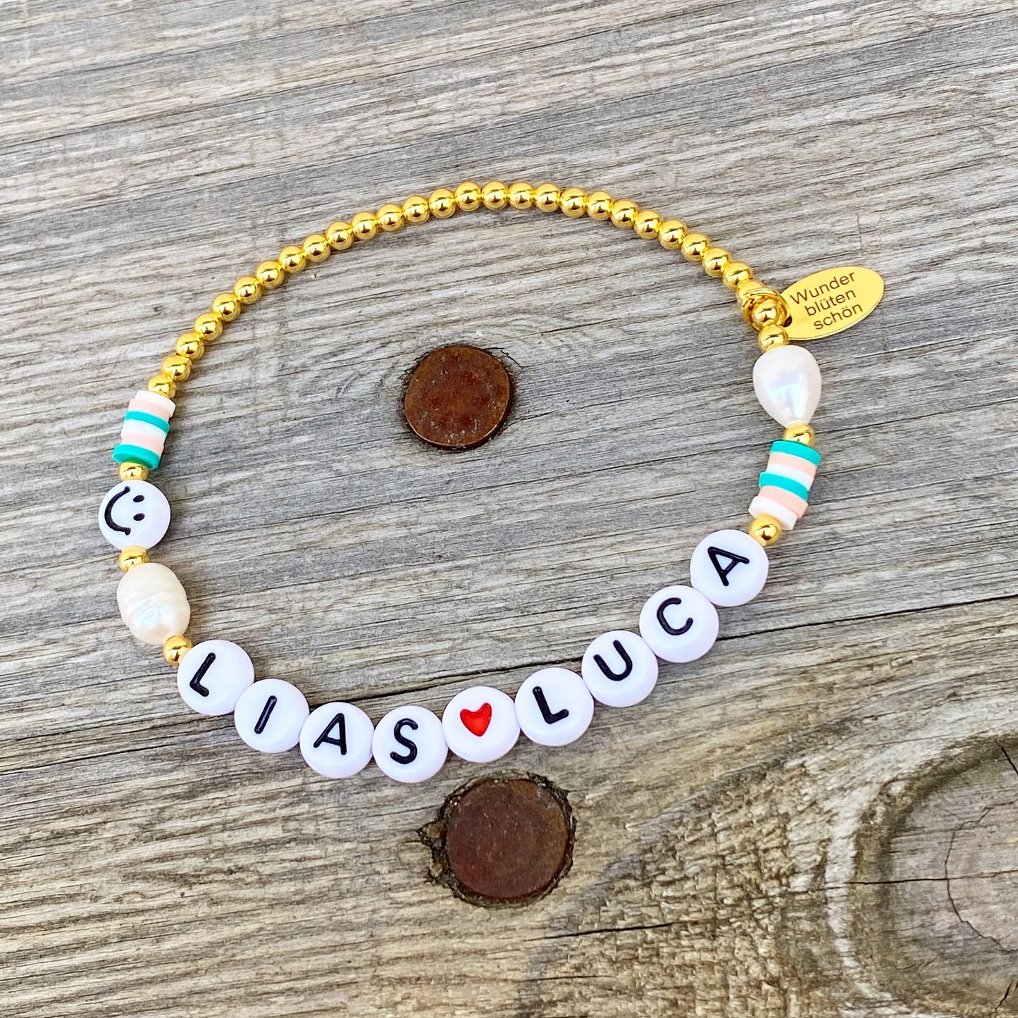 Personalisiertes Armband / Fußkettchen "Love Smile" 925er Sterlingsilber 24 Karat vergoldet