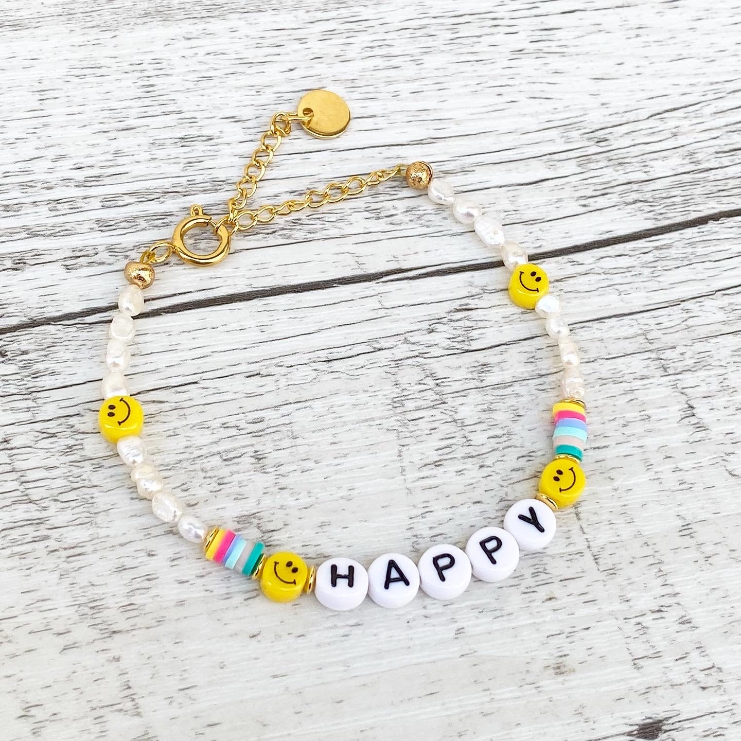 Armband "Happy" Smiley Gold Edelstahl