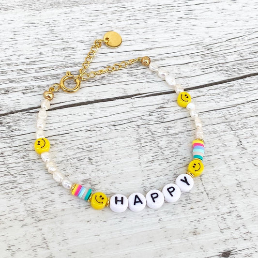 Armband "Happy" Smiley Gold Edelstahl