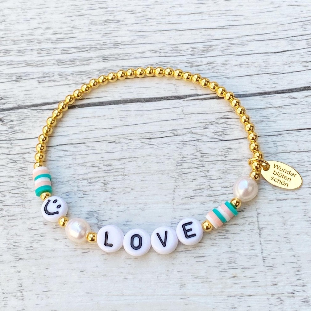 Personalisiertes Armband / Fußkettchen "Love Smile" 925er Sterlingsilber 24 Karat vergoldet