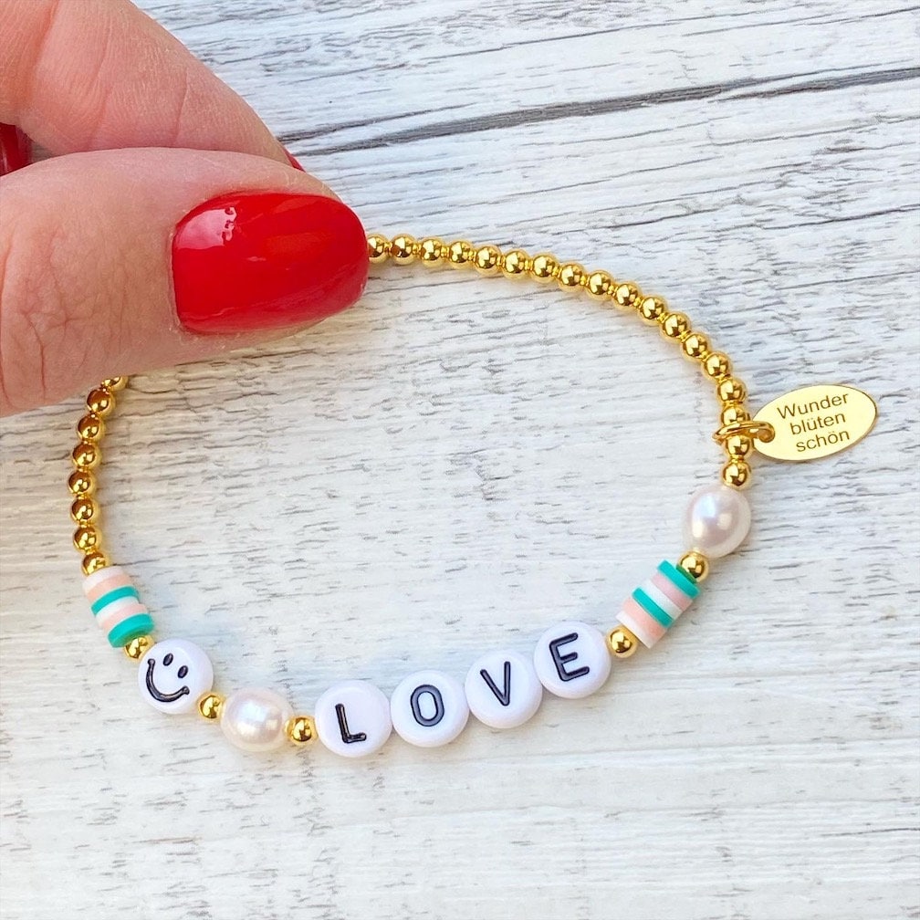 Personalisiertes Armband / Fußkettchen "Love Smile" 925er Sterlingsilber 24 Karat vergoldet