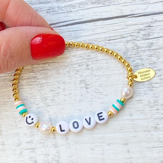 Personalisiertes Armband / Fußkettchen "Love Smile" 925er Sterlingsilber 24 Karat vergoldet