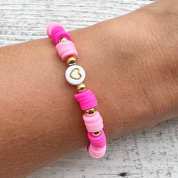 Armband "Pink Love" in Neon Pink mit Herz aus Katsuki Perlen