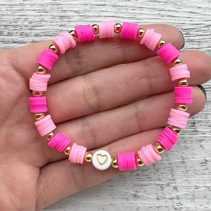 Armband "Pink Love" in Neon Pink mit Herz aus Katsuki Perlen
