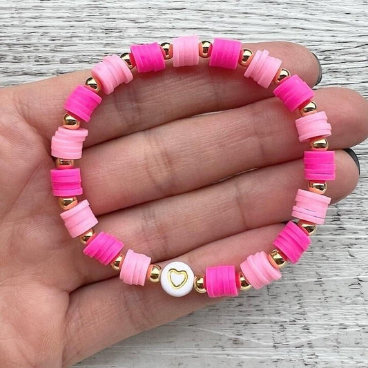Armband "Pink Love" in Neon Pink mit Herz aus Katsuki Perlen