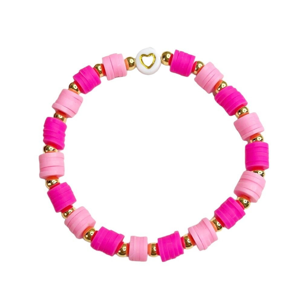 Armband "Pink Love" in Neon Pink mit Herz aus Katsuki Perlen
