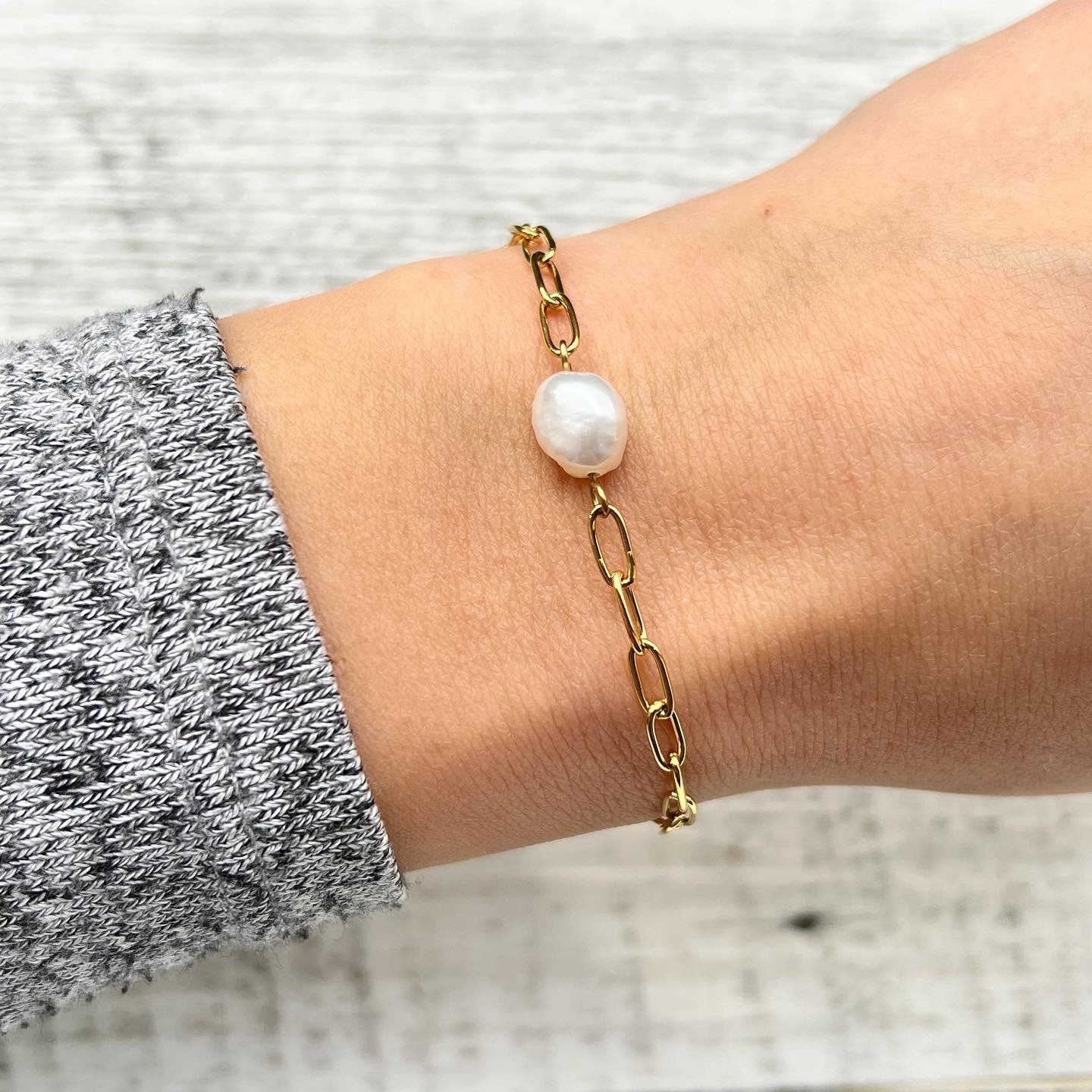 Armband "Süßwasserperle" aus rostfreiem Edelstahl vergoldet