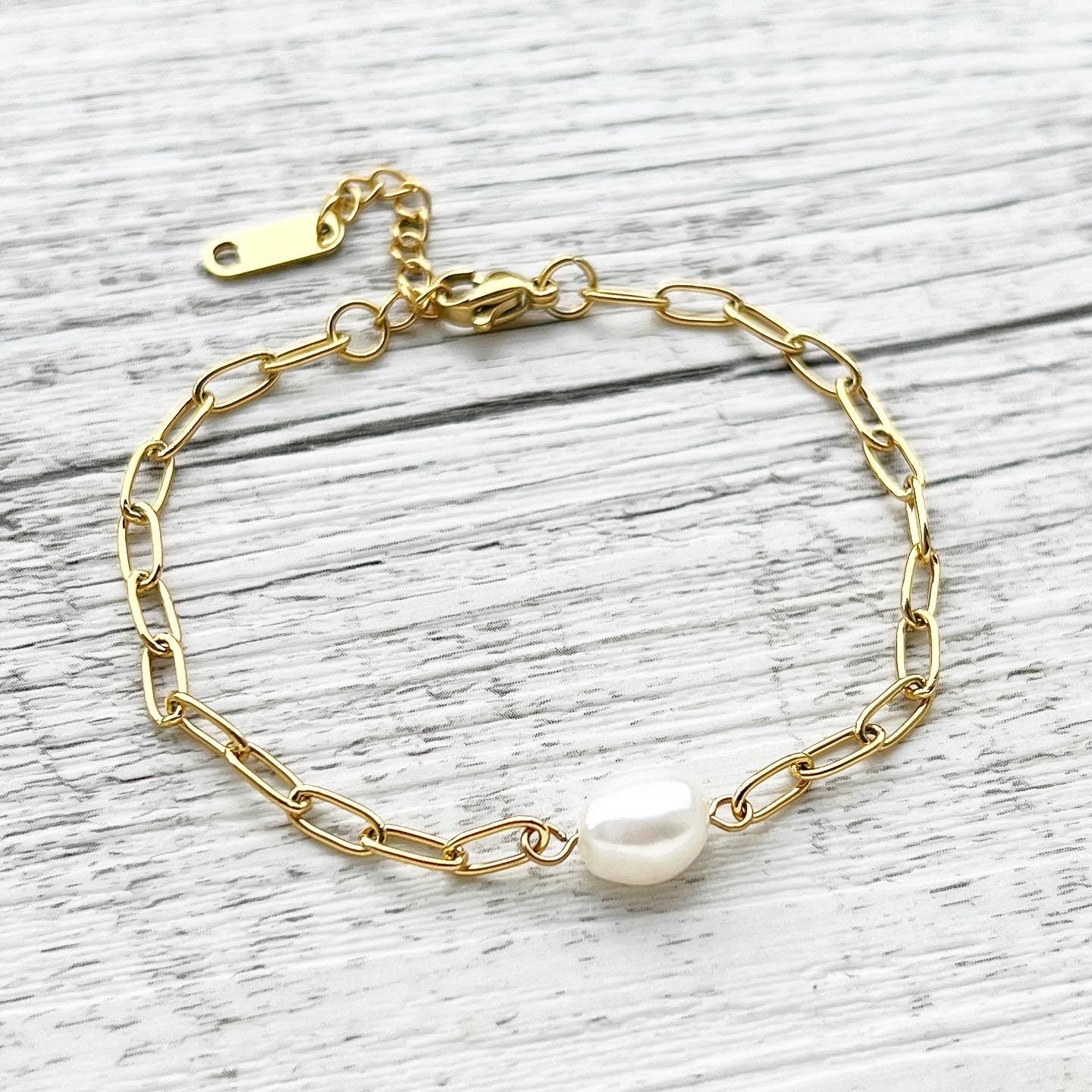 Armband "Süßwasserperle" aus rostfreiem Edelstahl vergoldet