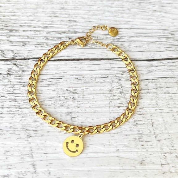 Smiley Armband aus Edelstahl in Gold