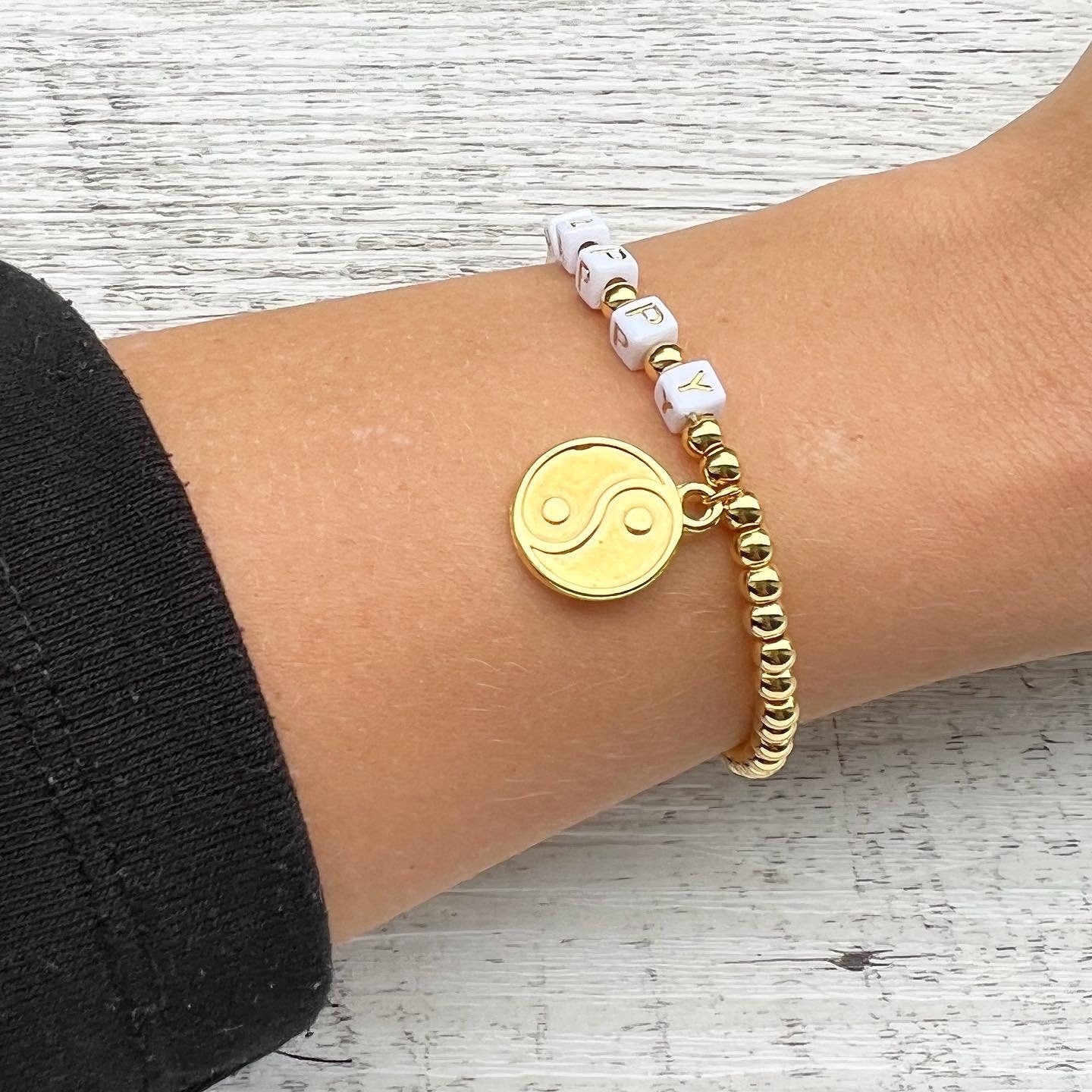 Personalisiertes Armband „Yin & Yang“ vergoldet