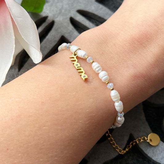 Armband für Mama - rostfreier Edelstahl Gold - Süßwasserperlen - Geschenk zum Geburtstag - Weihnachtsgeschenke - Geschenke für Damen