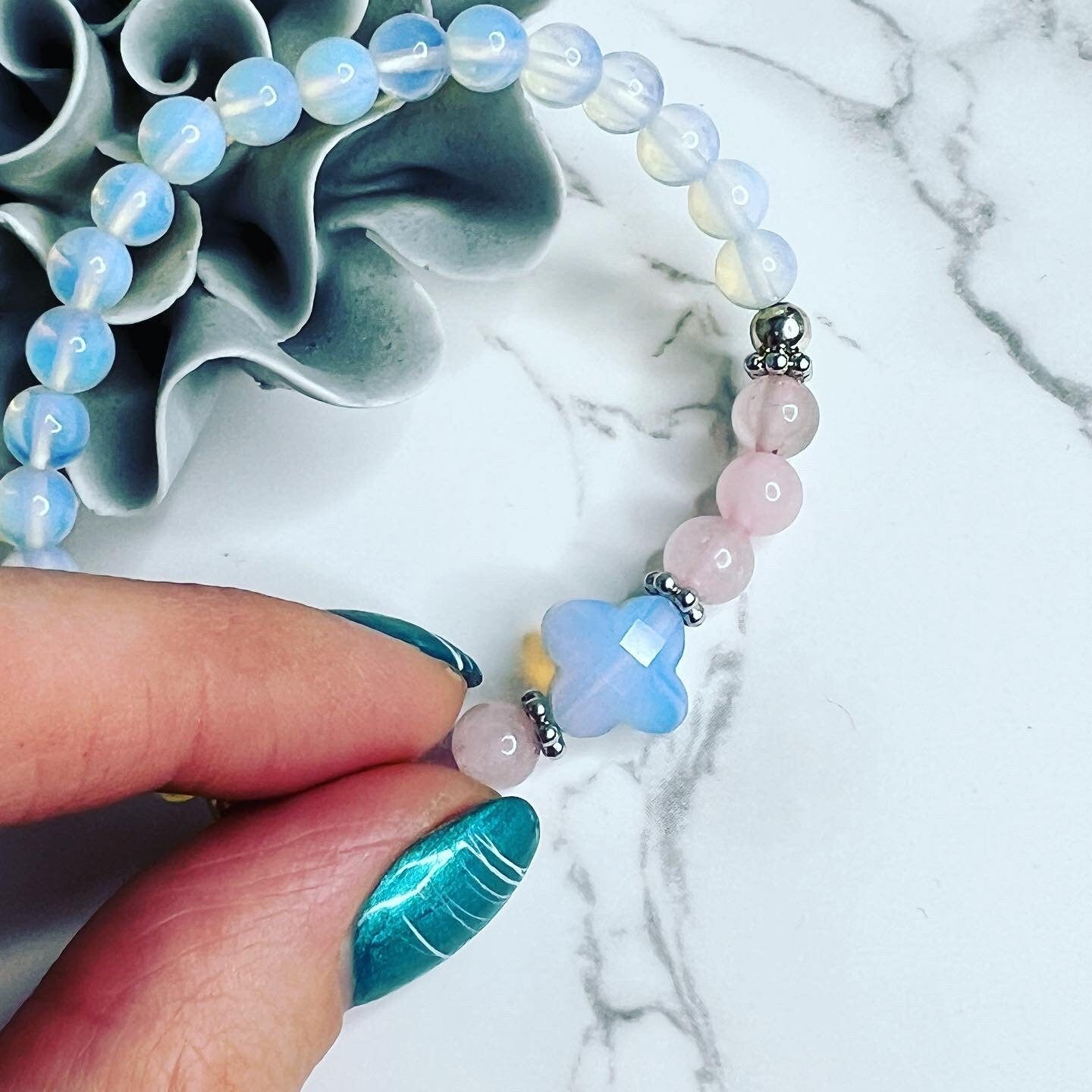 Armband "Candy" aus Opal, Rosenquarz und 925er Sterlingsilber