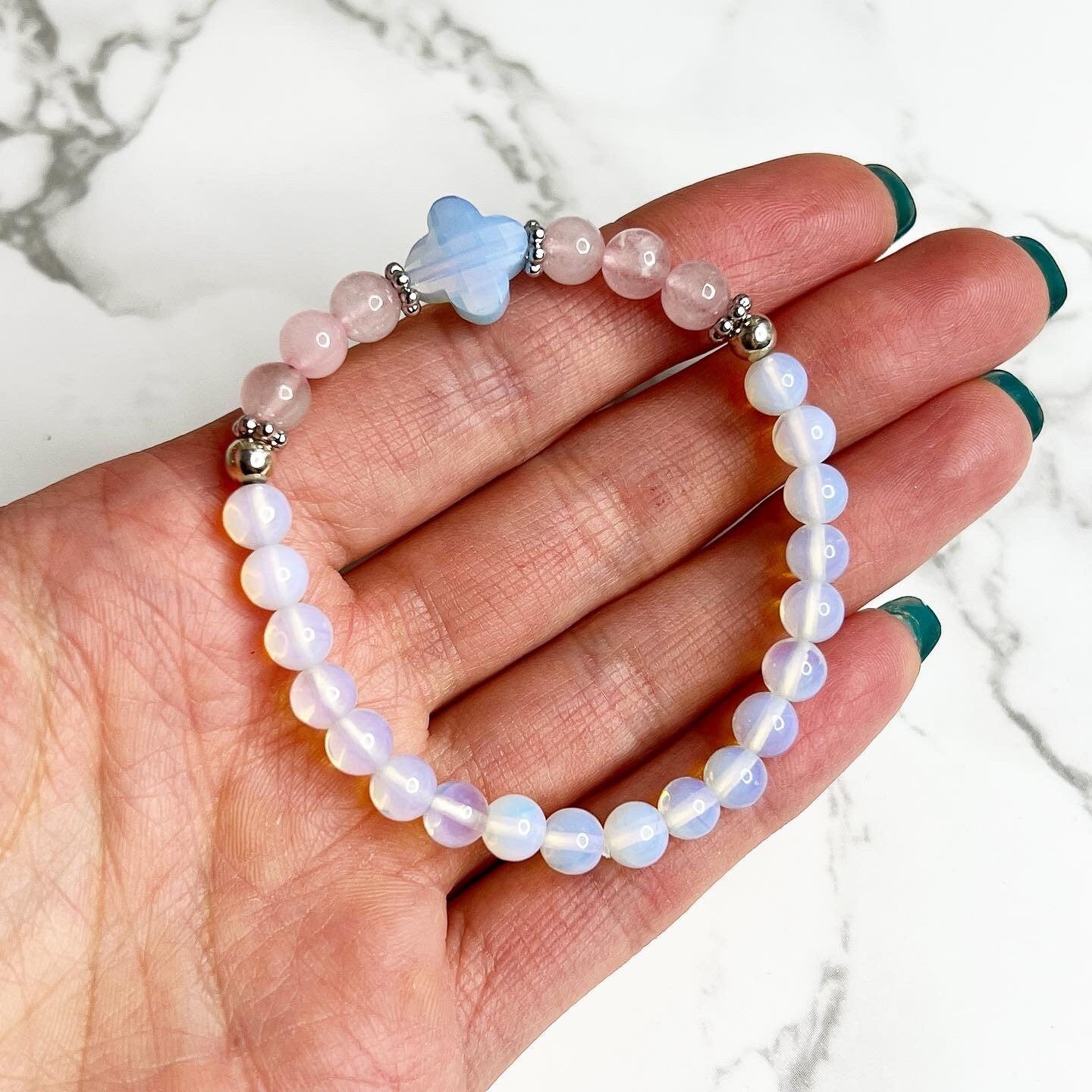 Armband "Candy" aus Opal, Rosenquarz und 925er Sterlingsilber