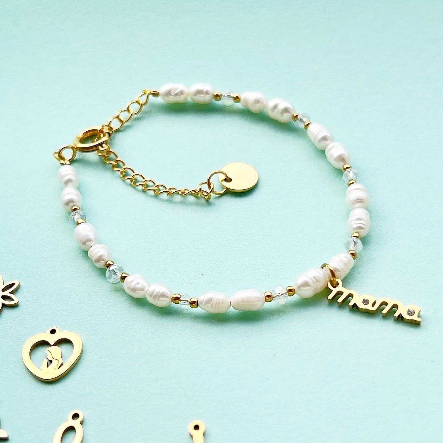 Armband für Mama - rostfreier Edelstahl Gold - Süßwasserperlen - Geschenk zum Geburtstag - Weihnachtsgeschenke - Geschenke für Damen