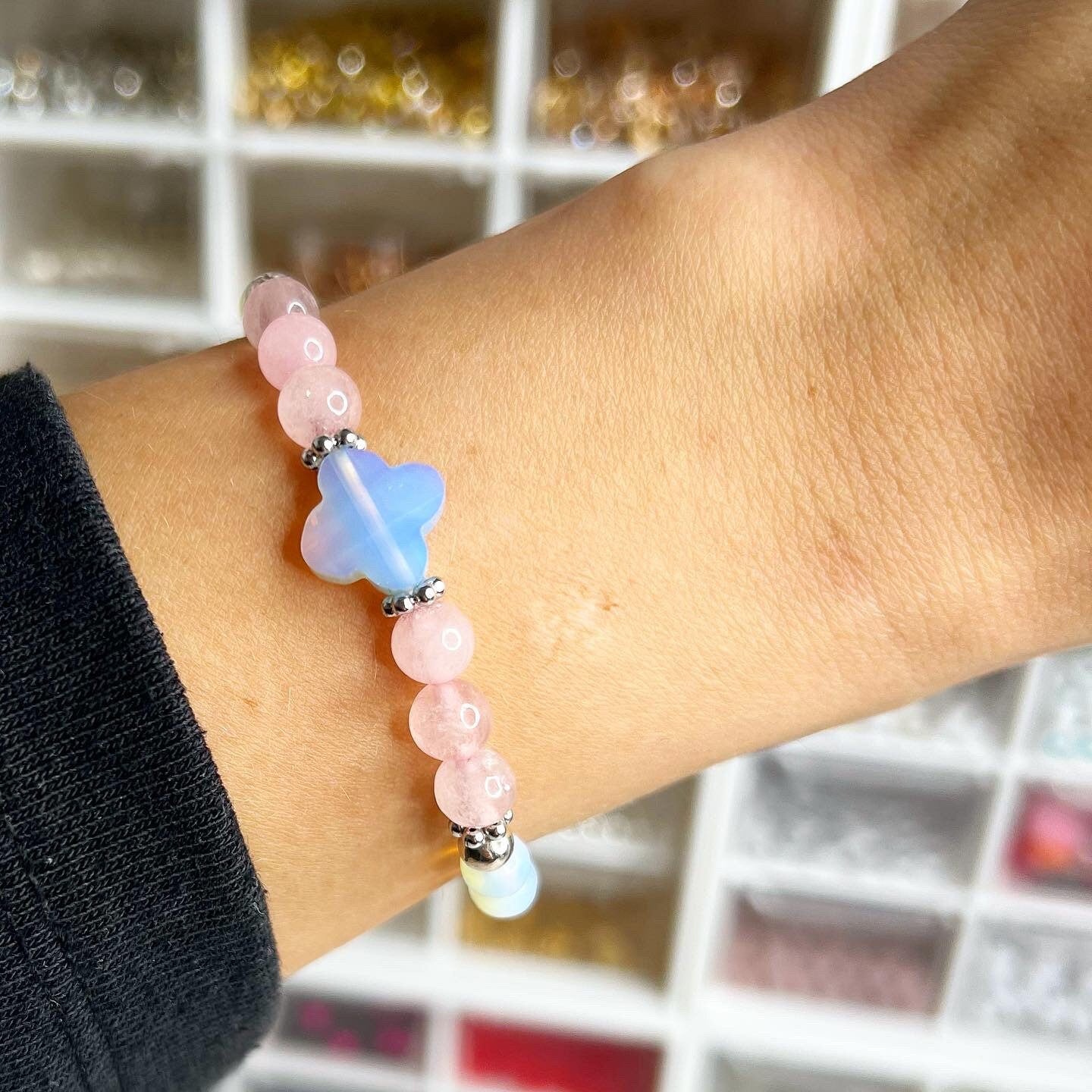 Armband "Candy" aus Opal, Rosenquarz und 925er Sterlingsilber