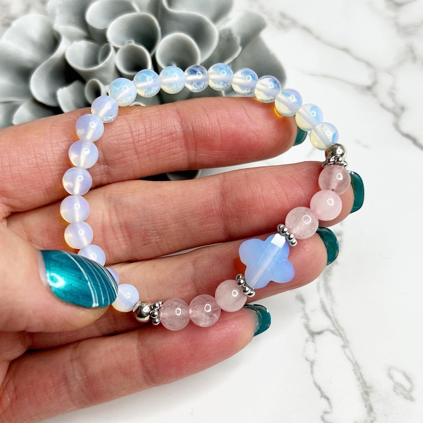 Armband "Candy" aus Opal, Rosenquarz und 925er Sterlingsilber