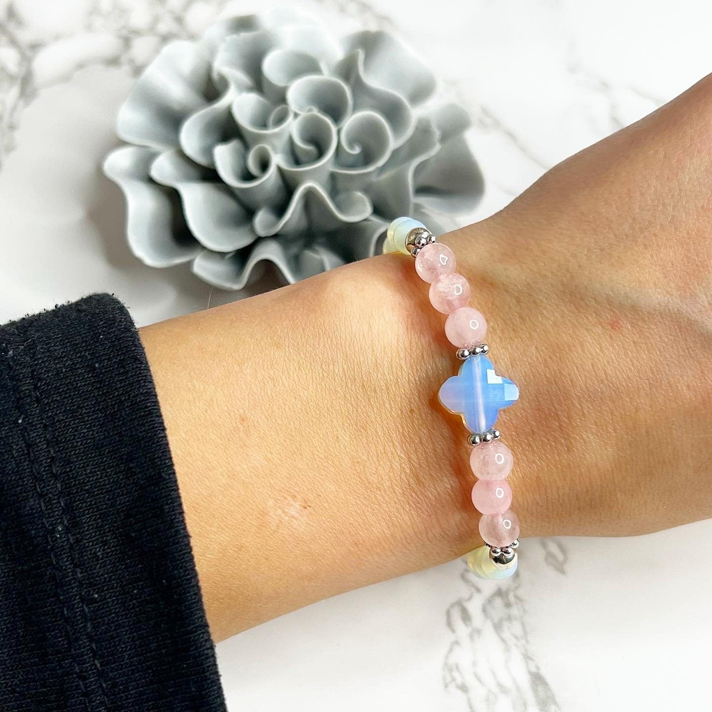 Armband "Candy" aus Opal, Rosenquarz und 925er Sterlingsilber