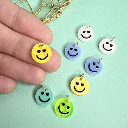8 Smiley Anhänger mit Ösen Herz Augen Edelstahl Gold Schmuck Herstellung Zubehör rostfrei