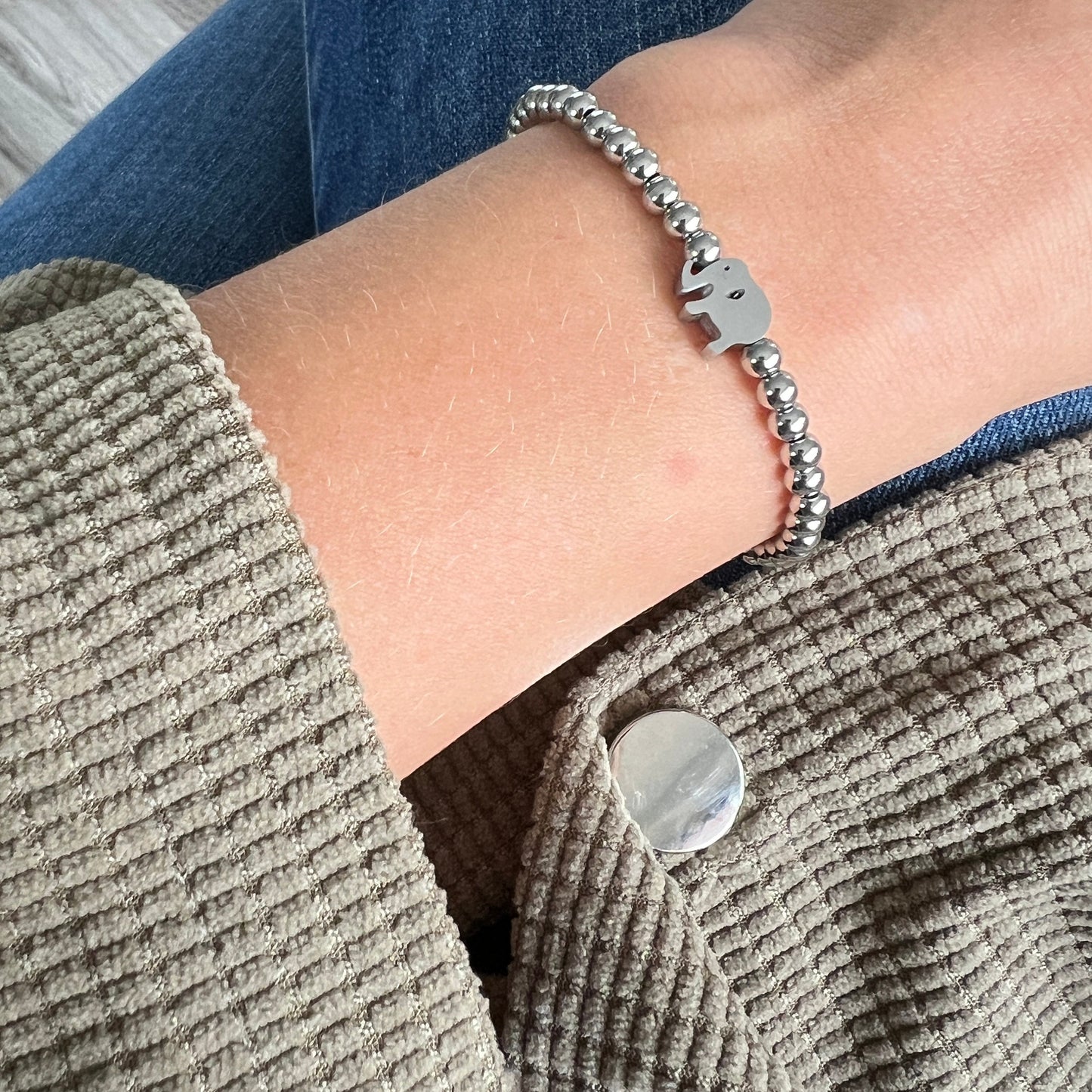 Edelstahl Armband mit Elefant in Silber