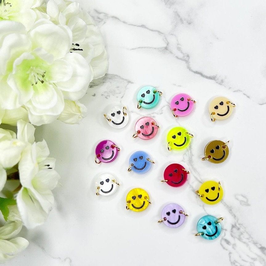 15 Smiley Verbinder / Anhänger mit goldenen Edelstahl Ösen