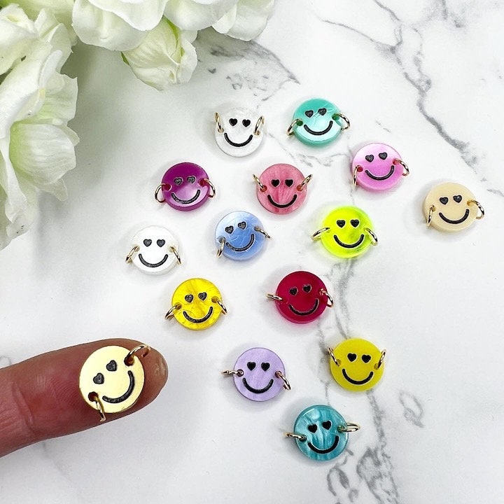15 Smiley Verbinder / Anhänger mit goldenen Edelstahl Ösen