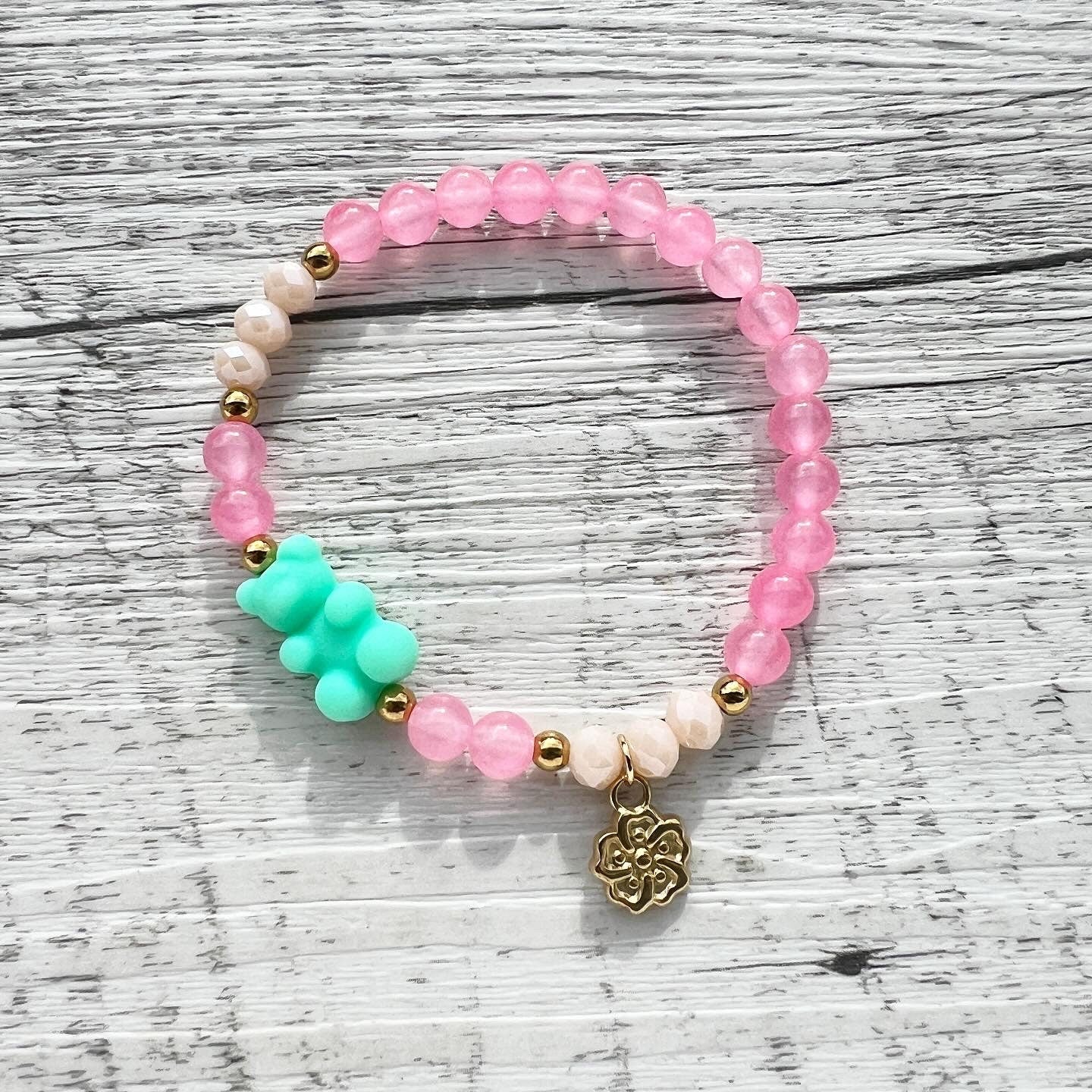 Armband "Gummibärchen" aus Edelstahl in Gold und Pink