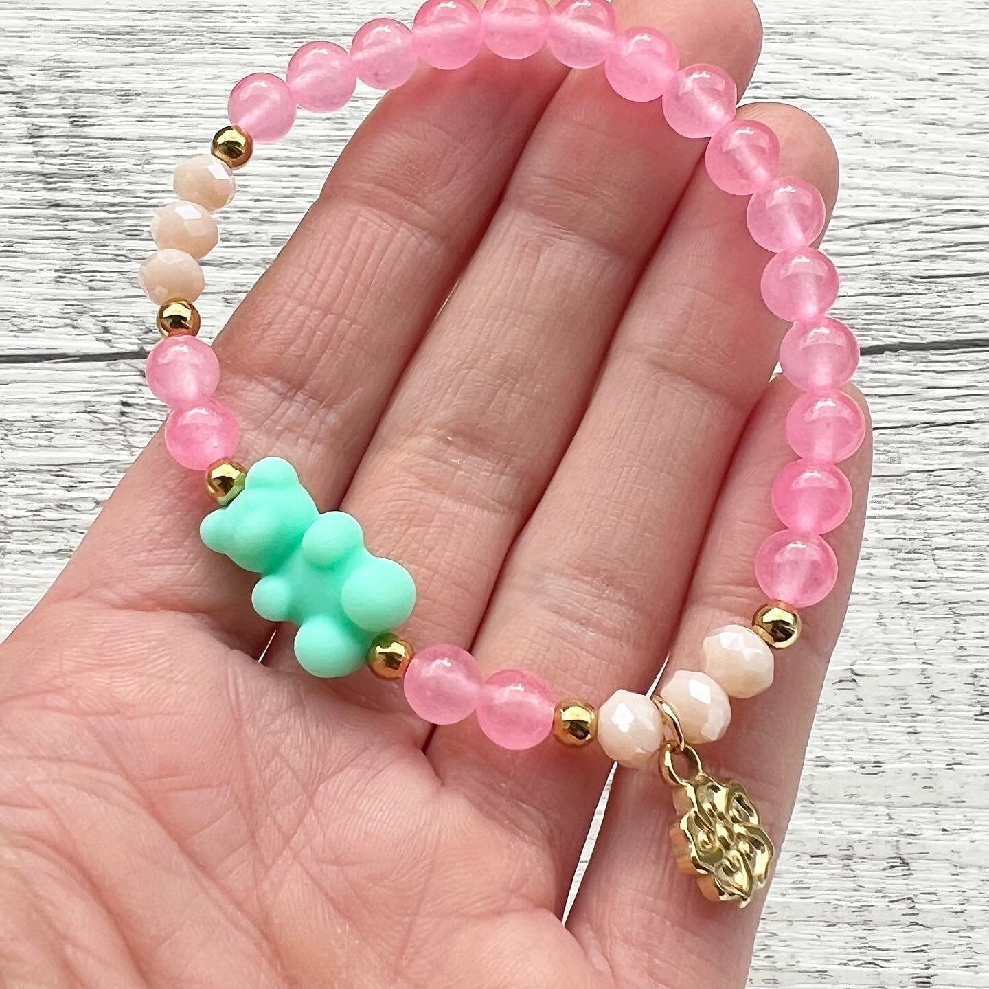 Armband "Gummibärchen" aus Edelstahl in Gold und Pink
