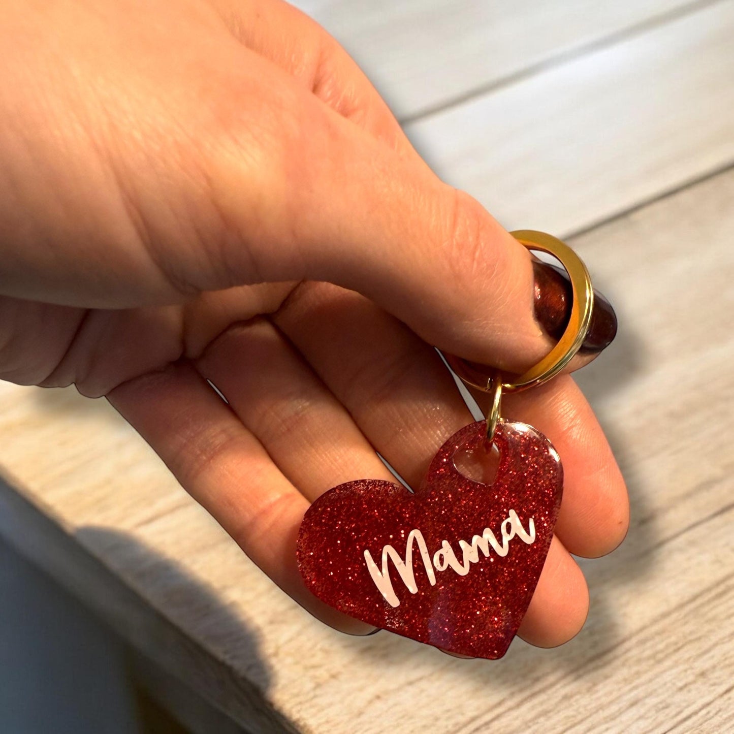 Schlüsselanhänger Mama in Rot oder Gold Glitzer