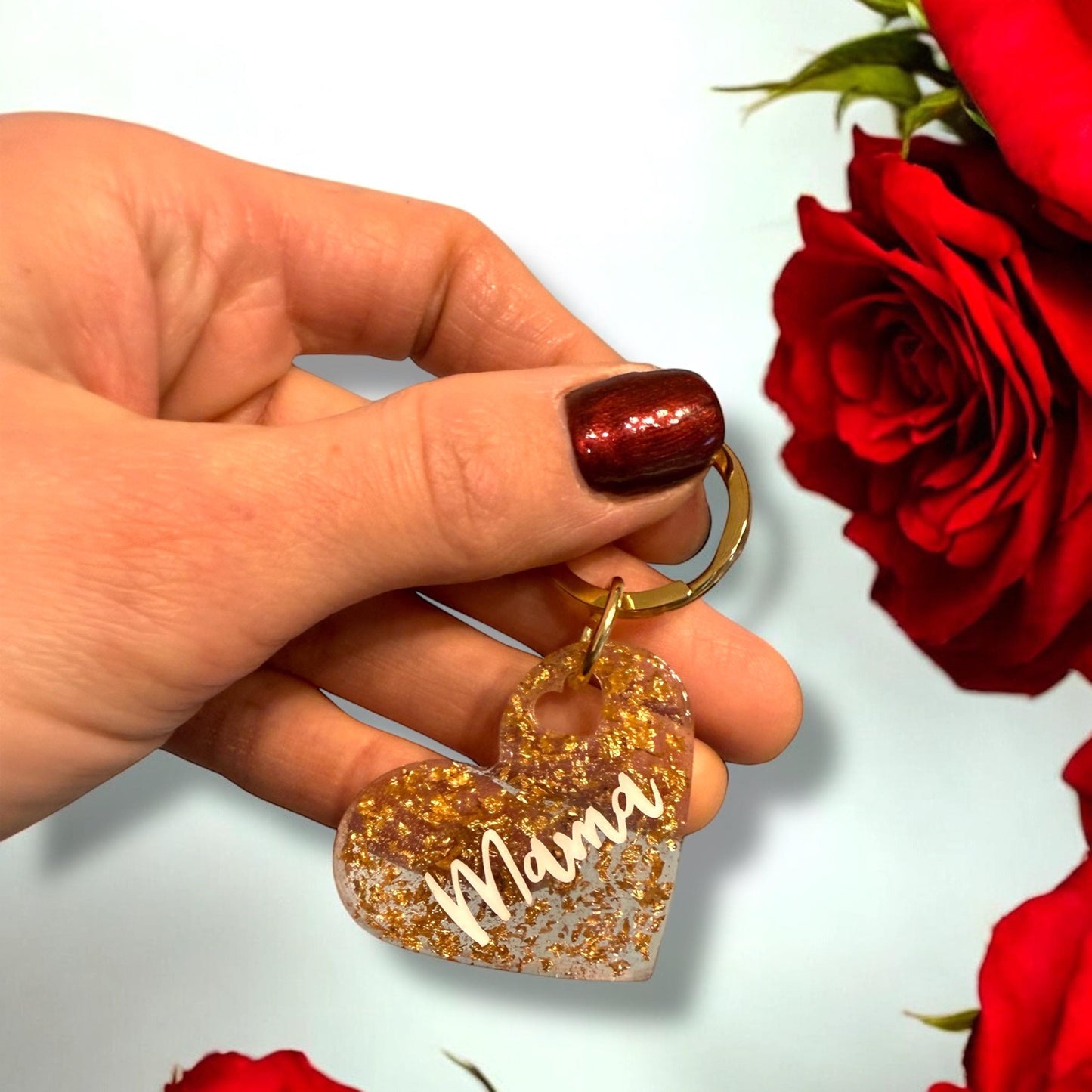 Schlüsselanhänger Mama in Rot oder Gold Glitzer