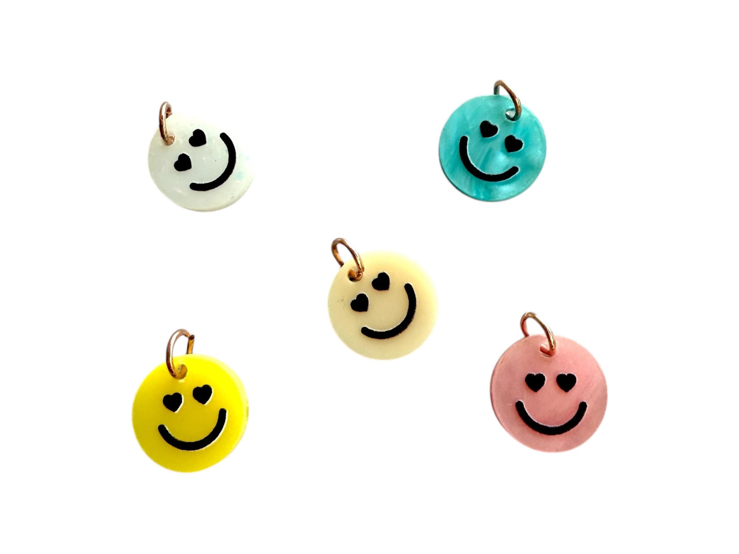 5 Smiley Anhänger mit Ösen - Herz Augen - Edelstahl Roségold