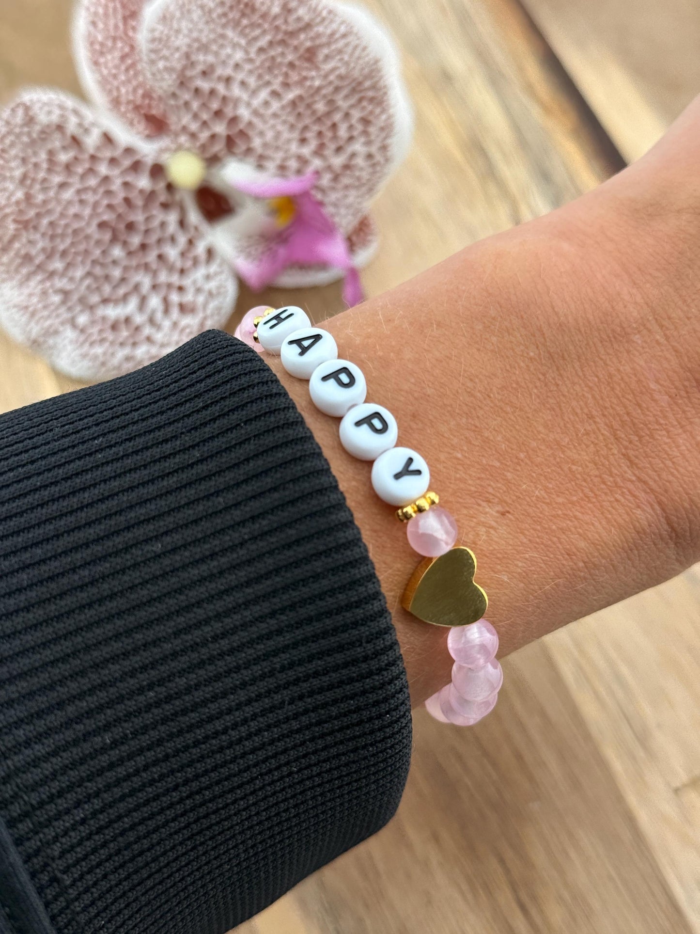 Personalisiertes Armband "Love Letter" aus Jade Edelsteinen und Edelstahl Herz