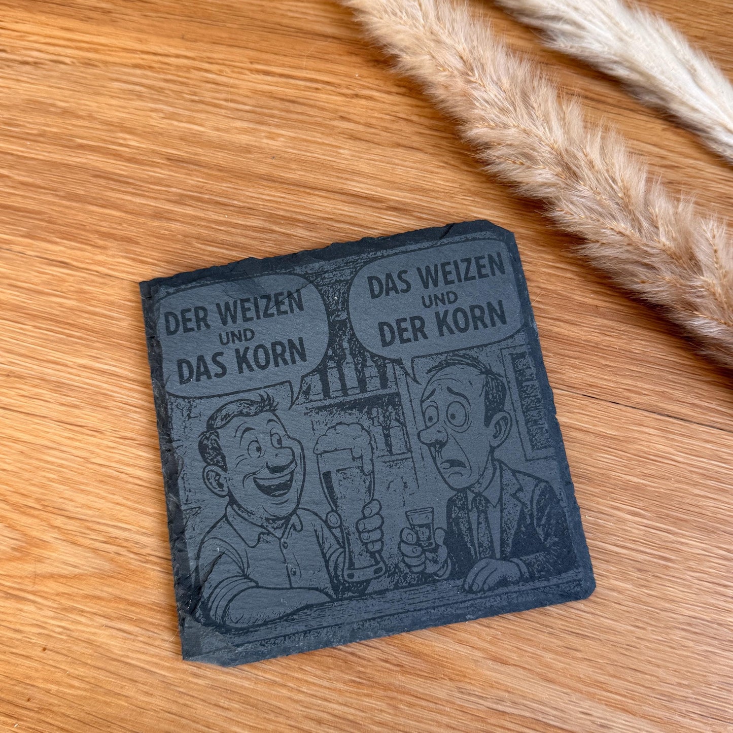 Bier Untersetzer "Der Weizen und das Korn“ aus Schiefer