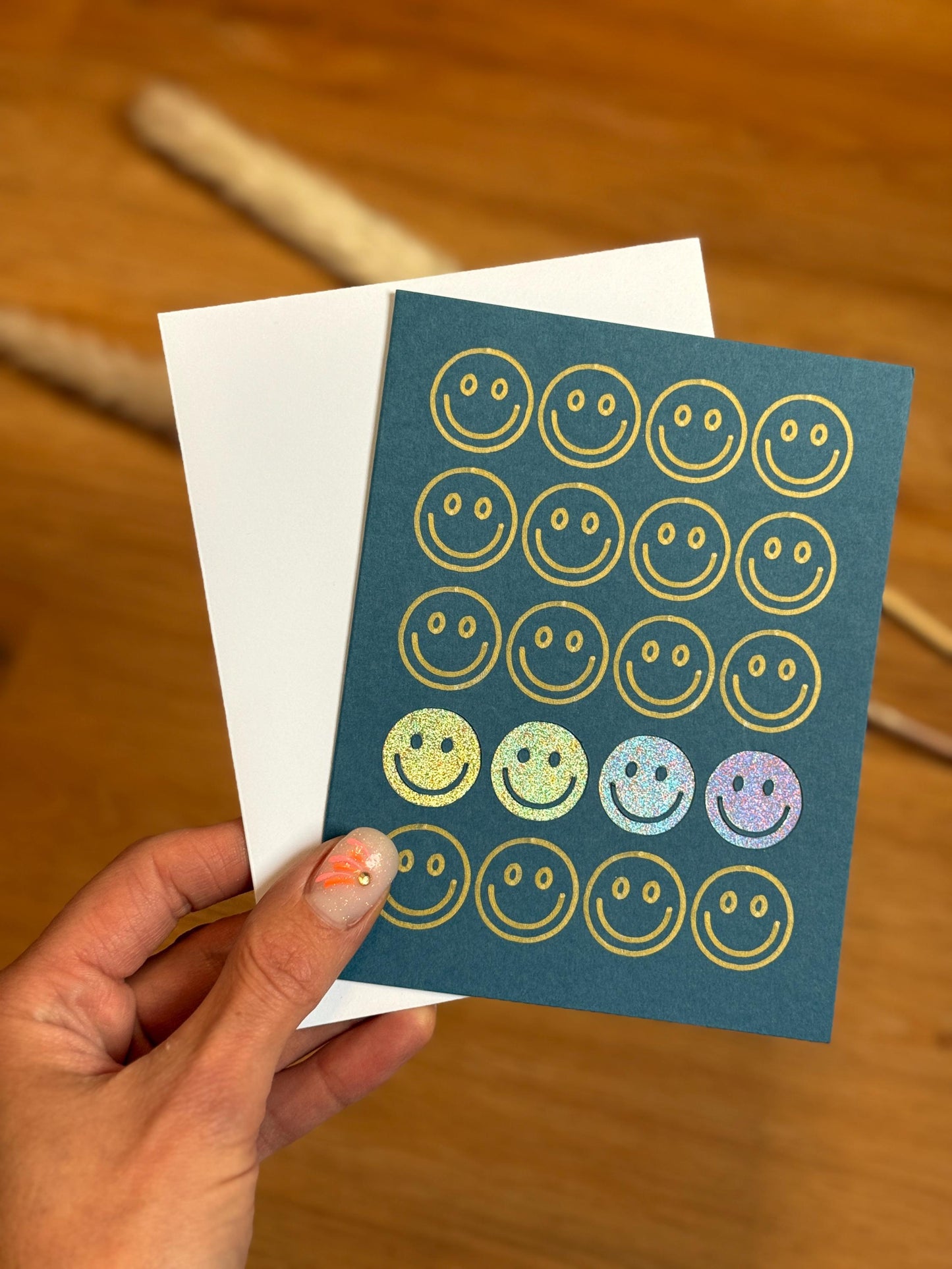Smiley Klappkarte - mit Hologramm Glitzer Effekt