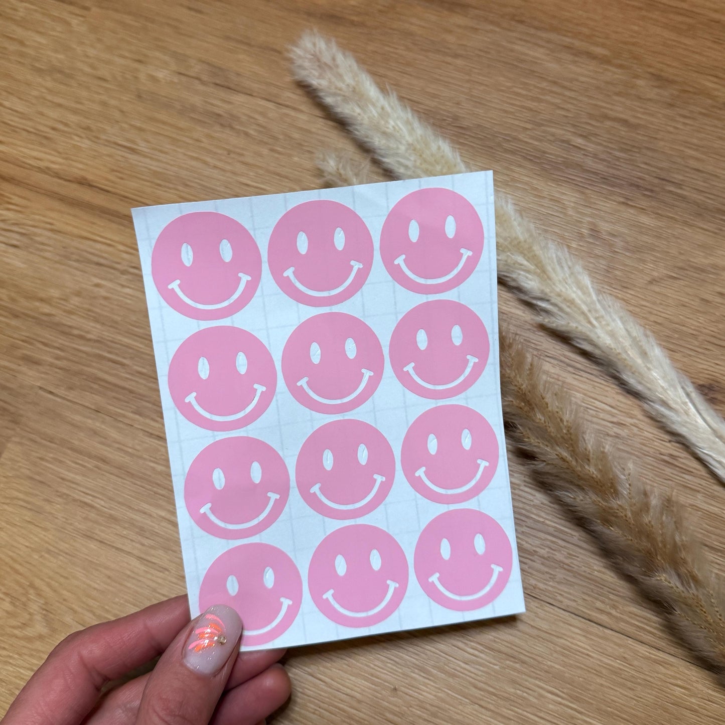 12 Smiley Aufkleber Rosa - aus Vinyl glänzend