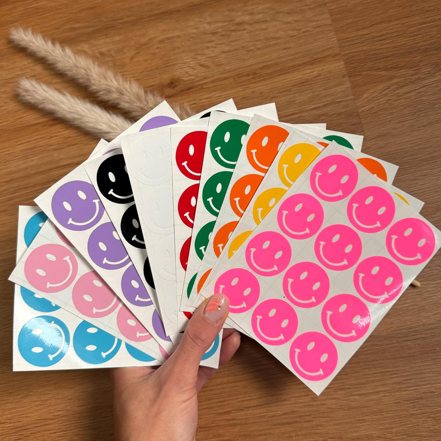 12 Smiley Aufkleber Rosa - aus Vinyl glänzend