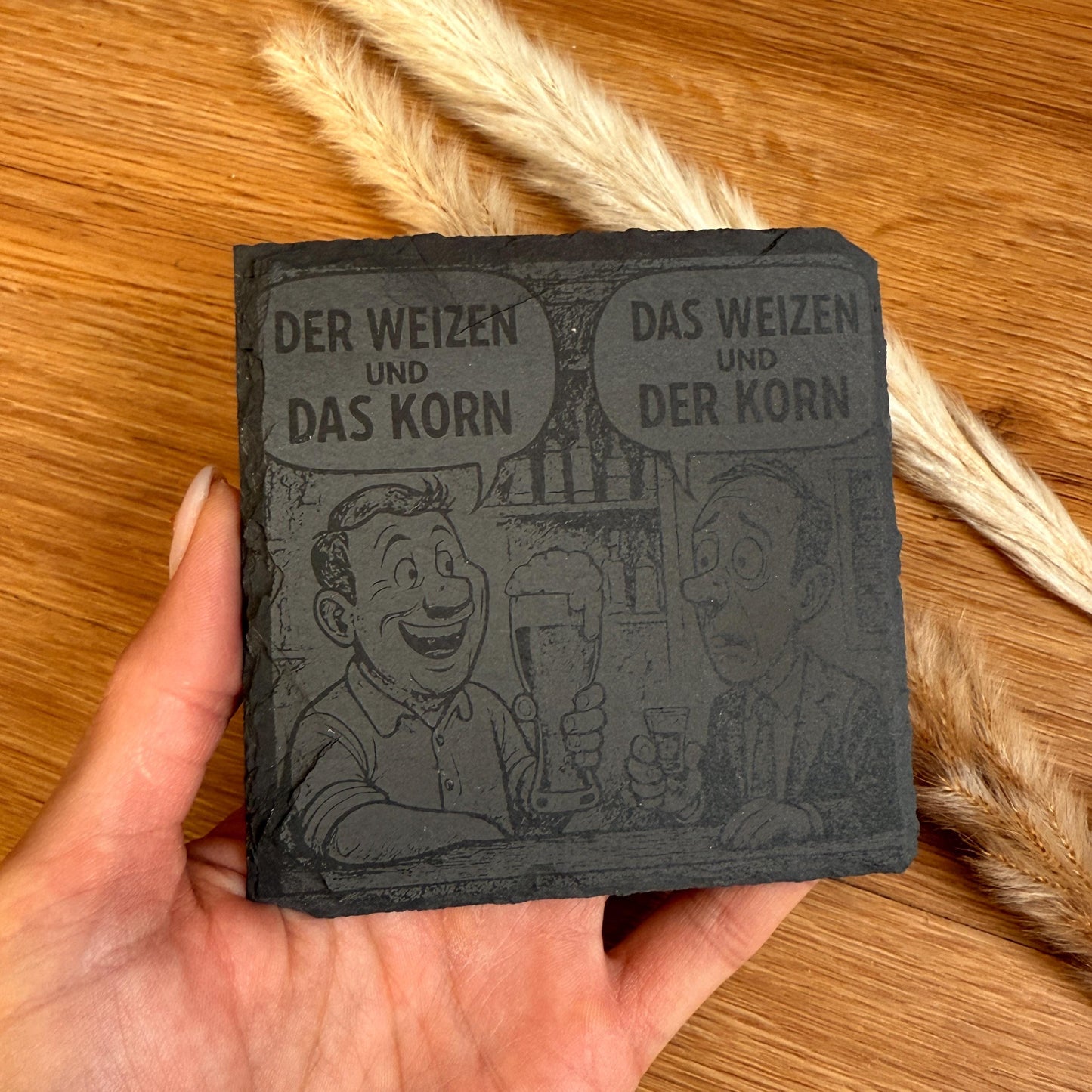 Bier Untersetzer "Der Weizen und das Korn“ aus Schiefer