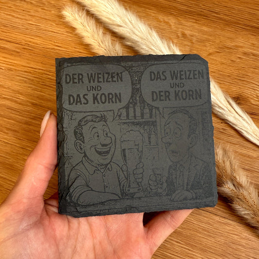 Bier Untersetzer "Der Weizen und das Korn“ aus Schiefer