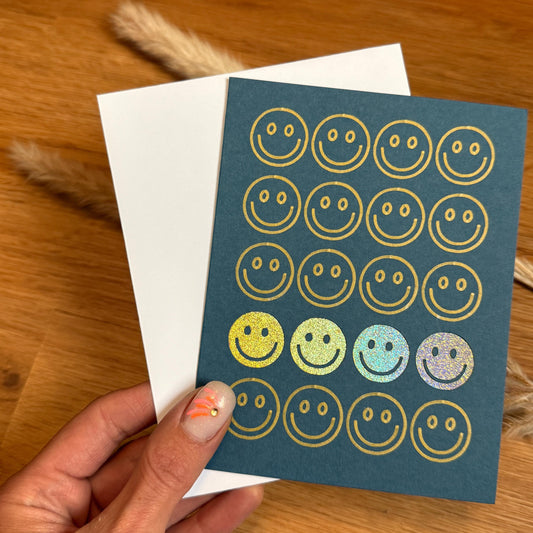 Smiley Klappkarte - mit Hologramm Glitzer Effekt