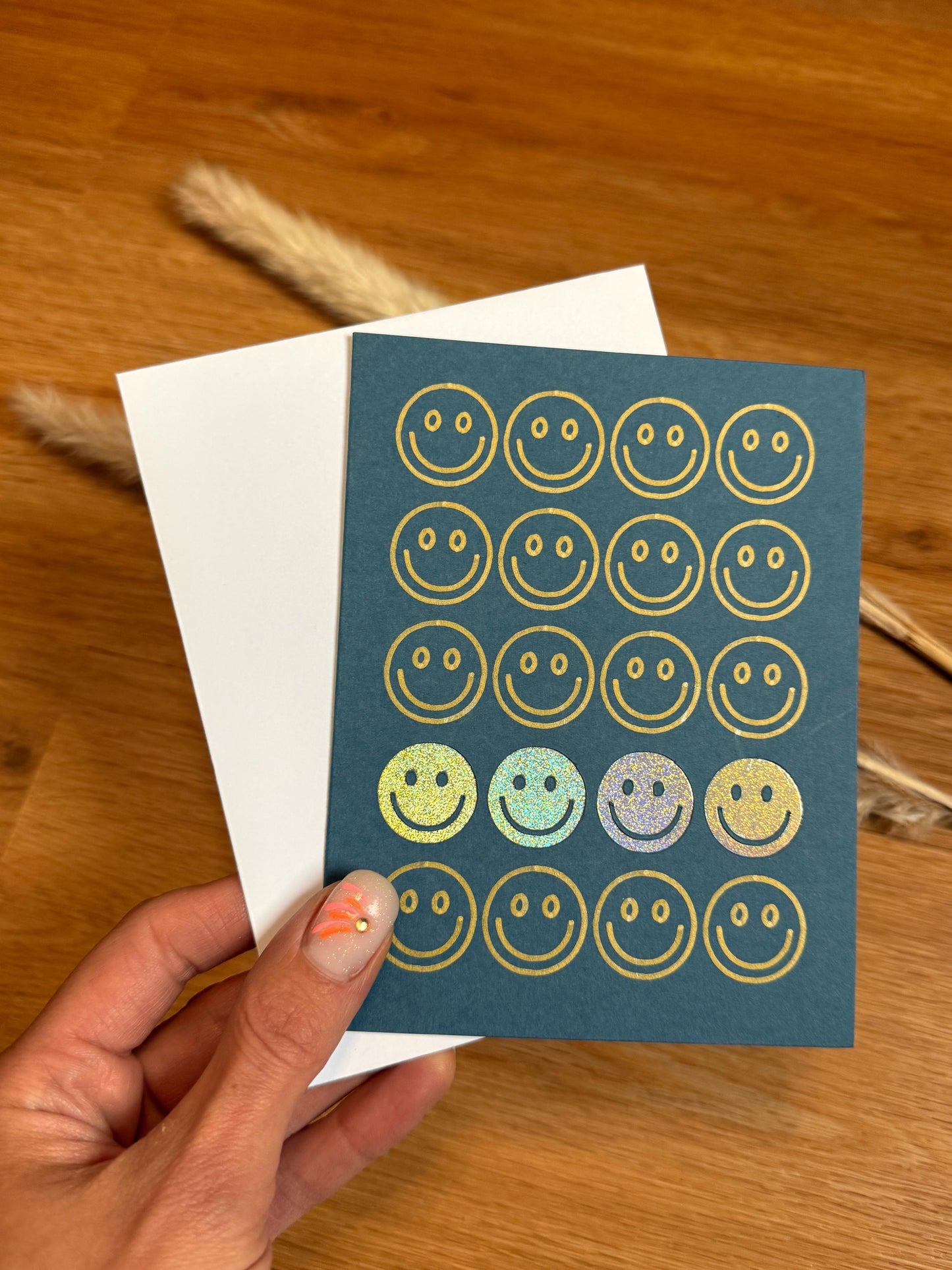 Smiley Klappkarte - mit Hologramm Glitzer Effekt